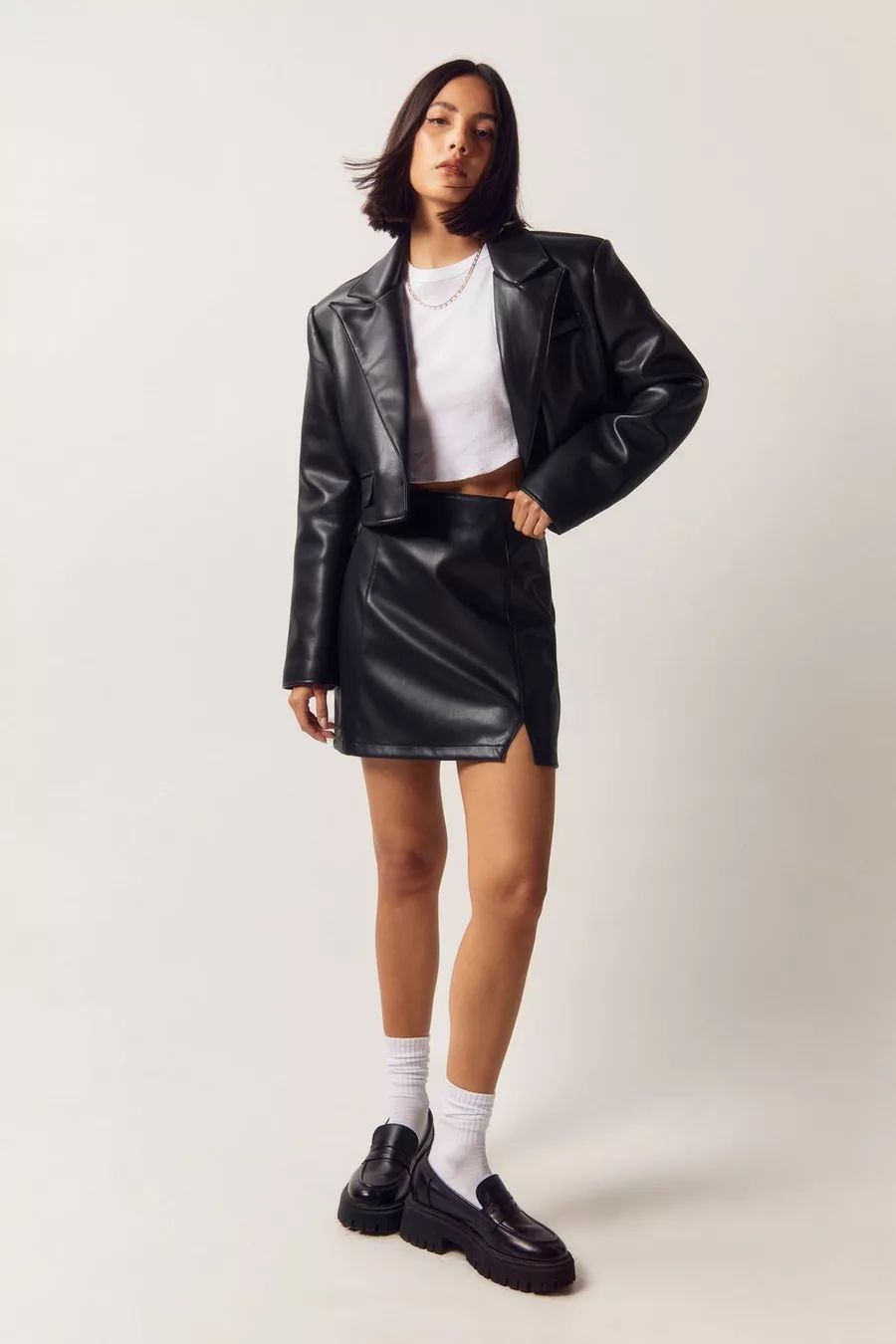 Faux Leather Slit Front Mini Skirt | Nasty Gal US