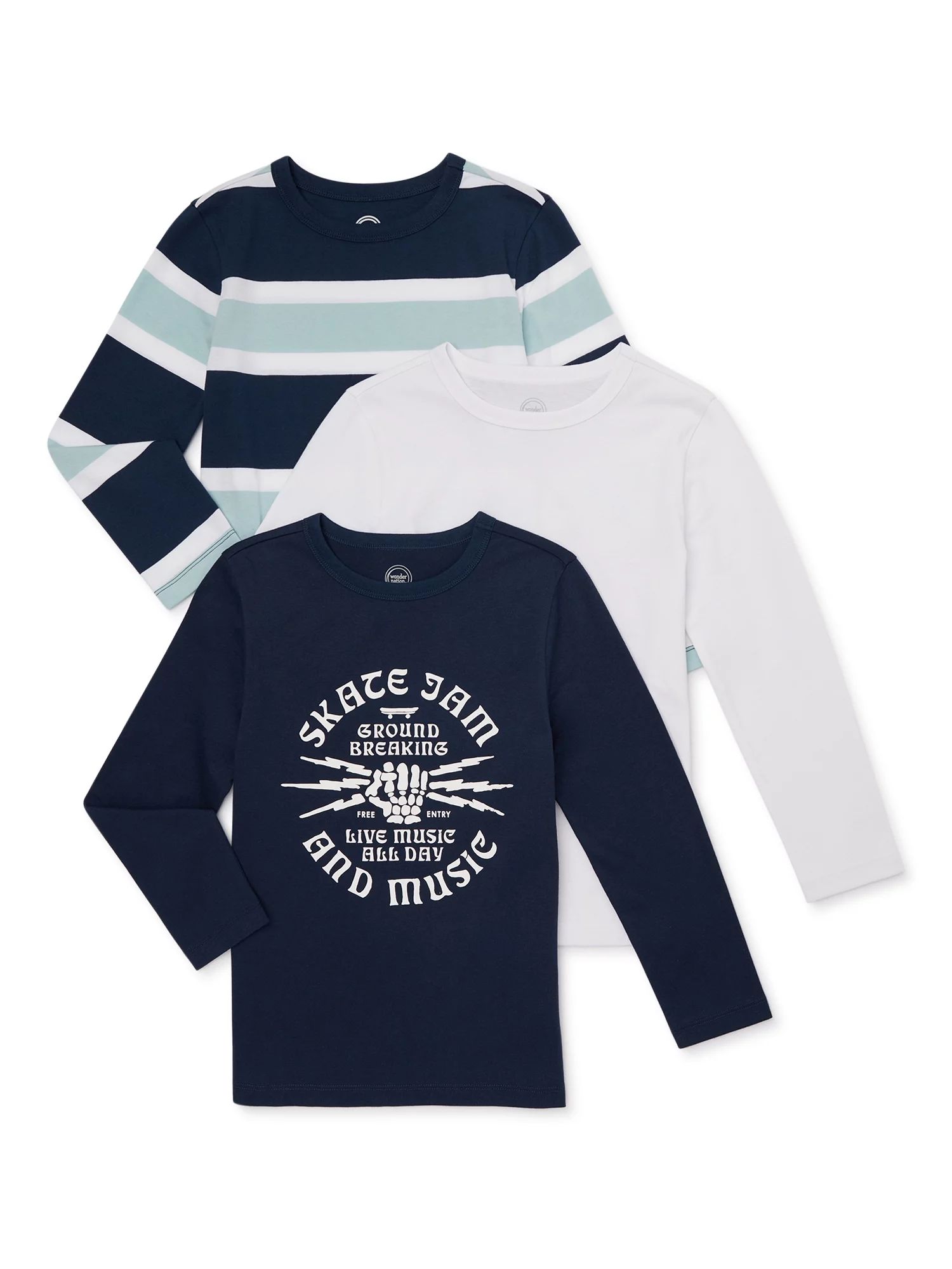 Wonder Nation Boys Long Sleeve Print T-Shirt, 3-Pack, Sizes 4-18 & Husky | Walmart (US)