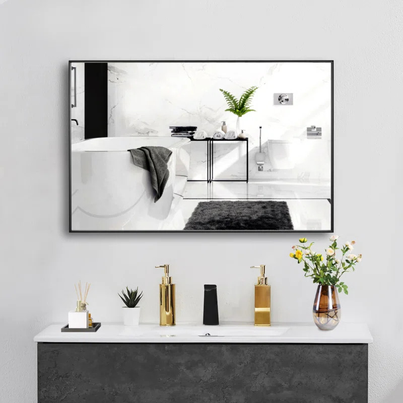 Ledel Modern & Contemporary Rectangle Bathroom Vanity Mirror Metal Framed Wall Mirror  & Reviews ... | Wayfair North America