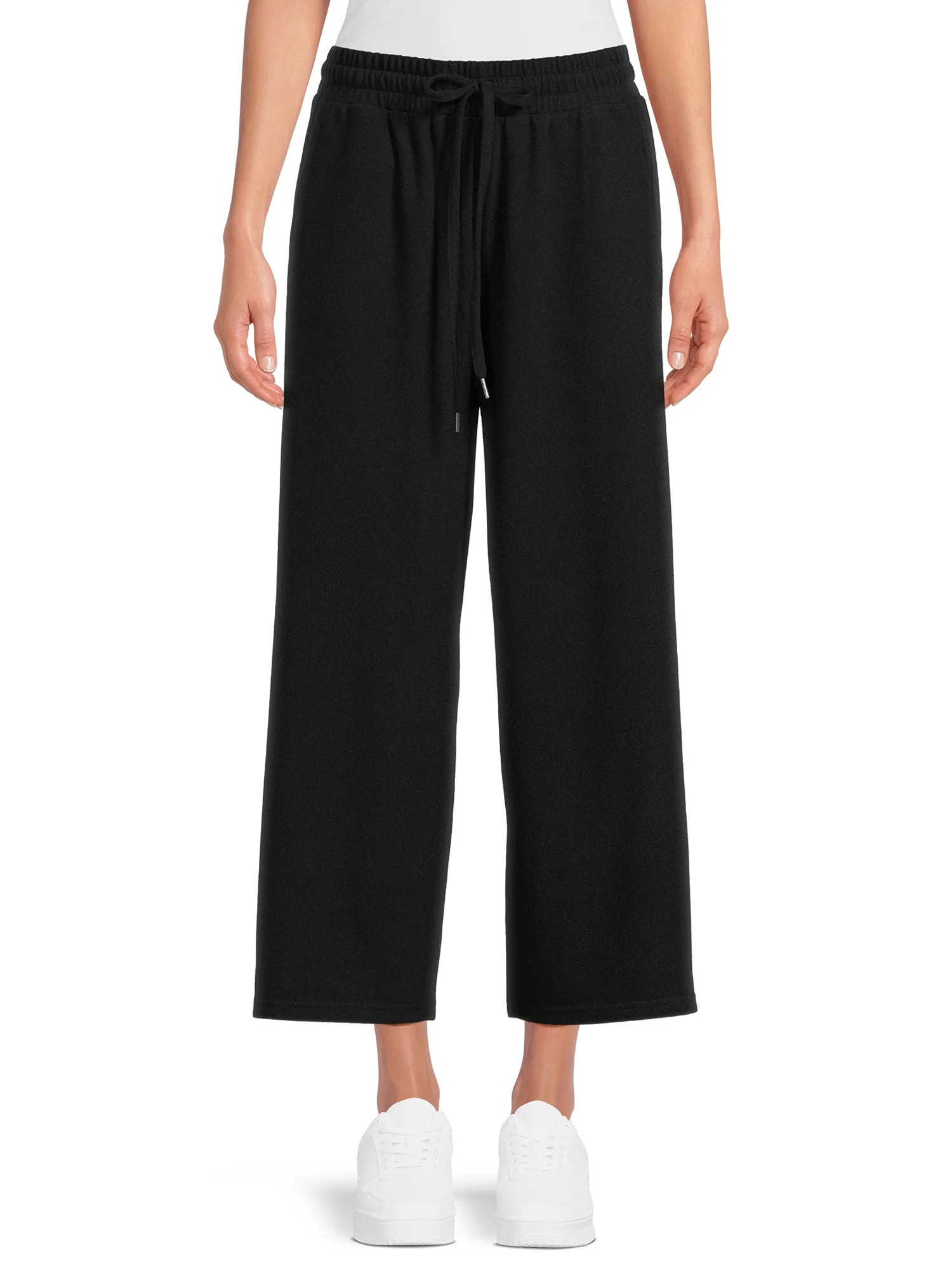 Time and Tru Women’s Mid-Rise Brushed Hacci Pull-on Cropped Wide Leg Pants | Walmart (US)