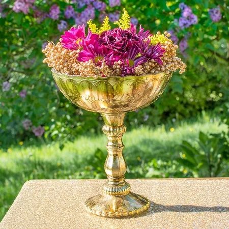 9.5"" Gold Mercury Glass Compote, Vintage Inspired Bowl with Pedestal, Gold | Walmart (US)