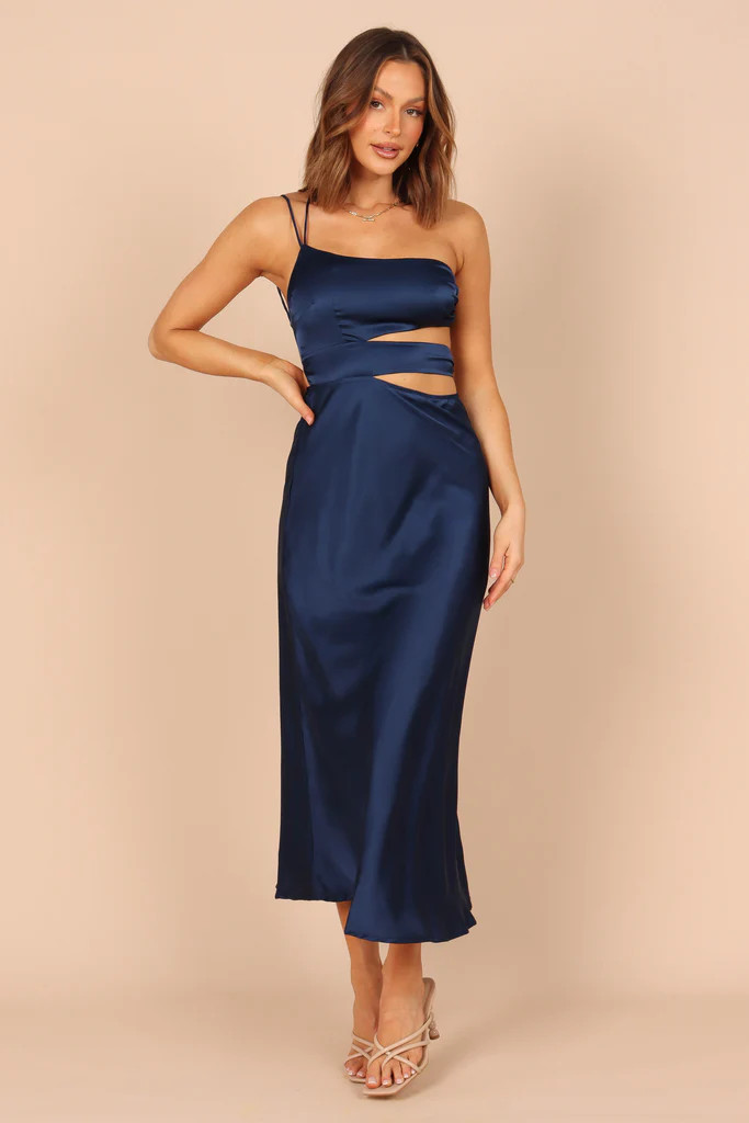 Forelle One Shoulder Cut Out Midi Dress - Navy | Petal & Pup (US)