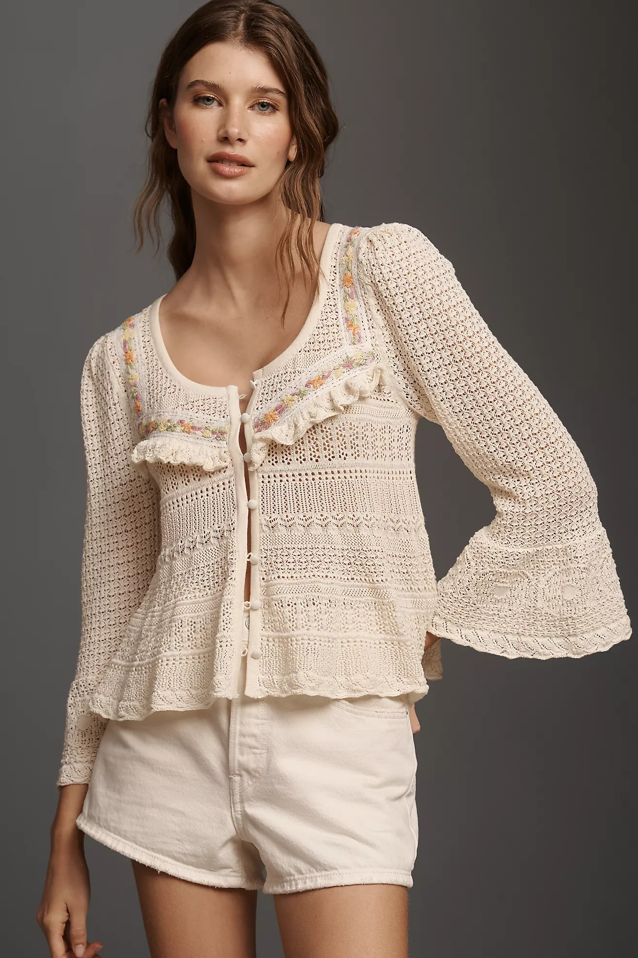 By Anthropologie 100% Cotton Bell-Sleeve Sweater | Anthropologie (US)