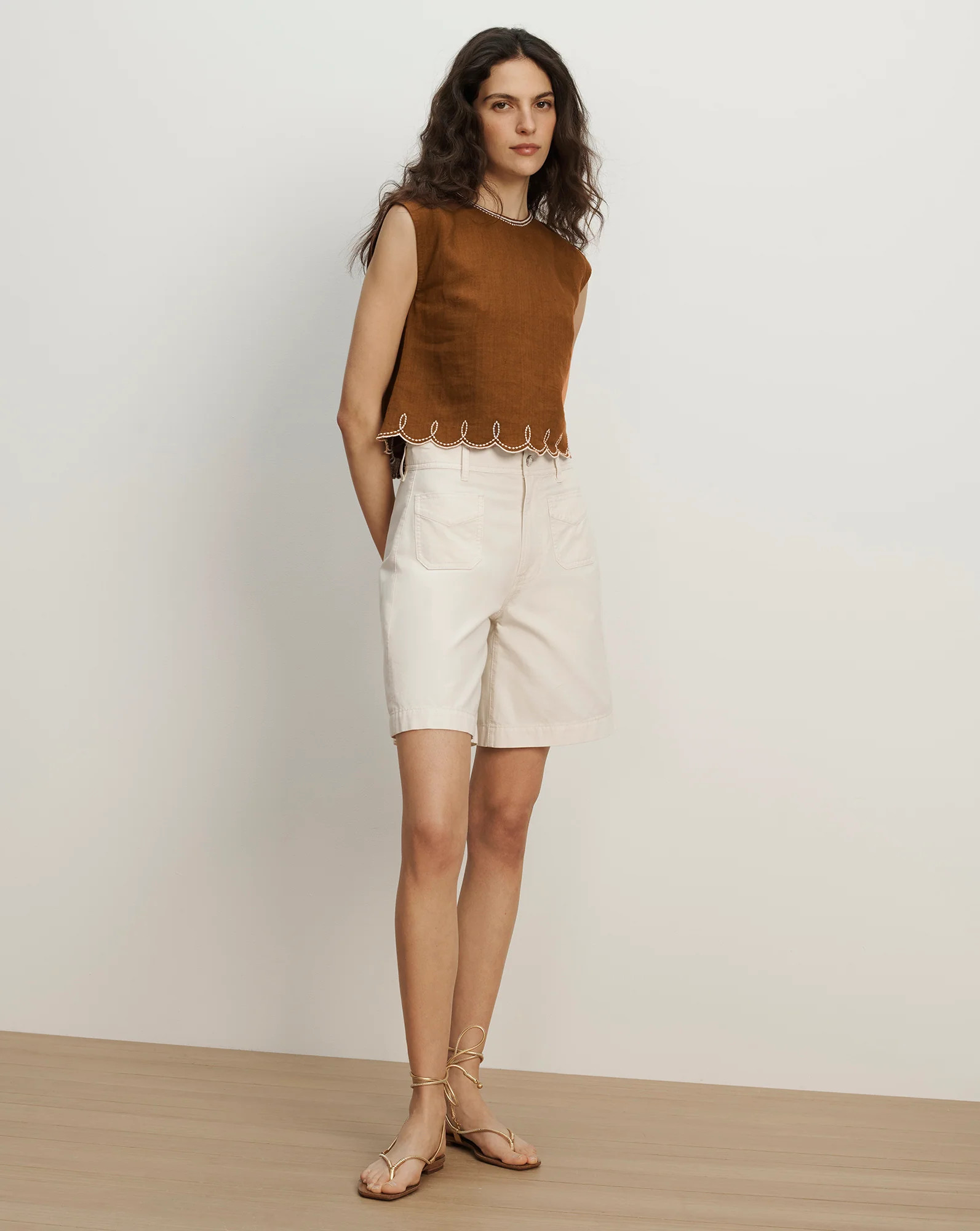 Kessan Linen Top in Light Brown | Veronica Beard | Veronica Beard