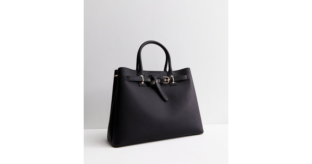 Black Leather-Look Buckle Tote Bag | New Look | New Look (UK)