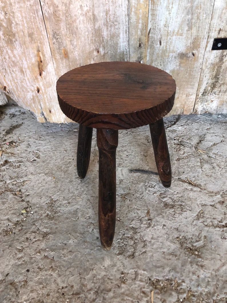 Vintage Dark Wood Tripod Milking Stool A044 - Etsy | Etsy (US)