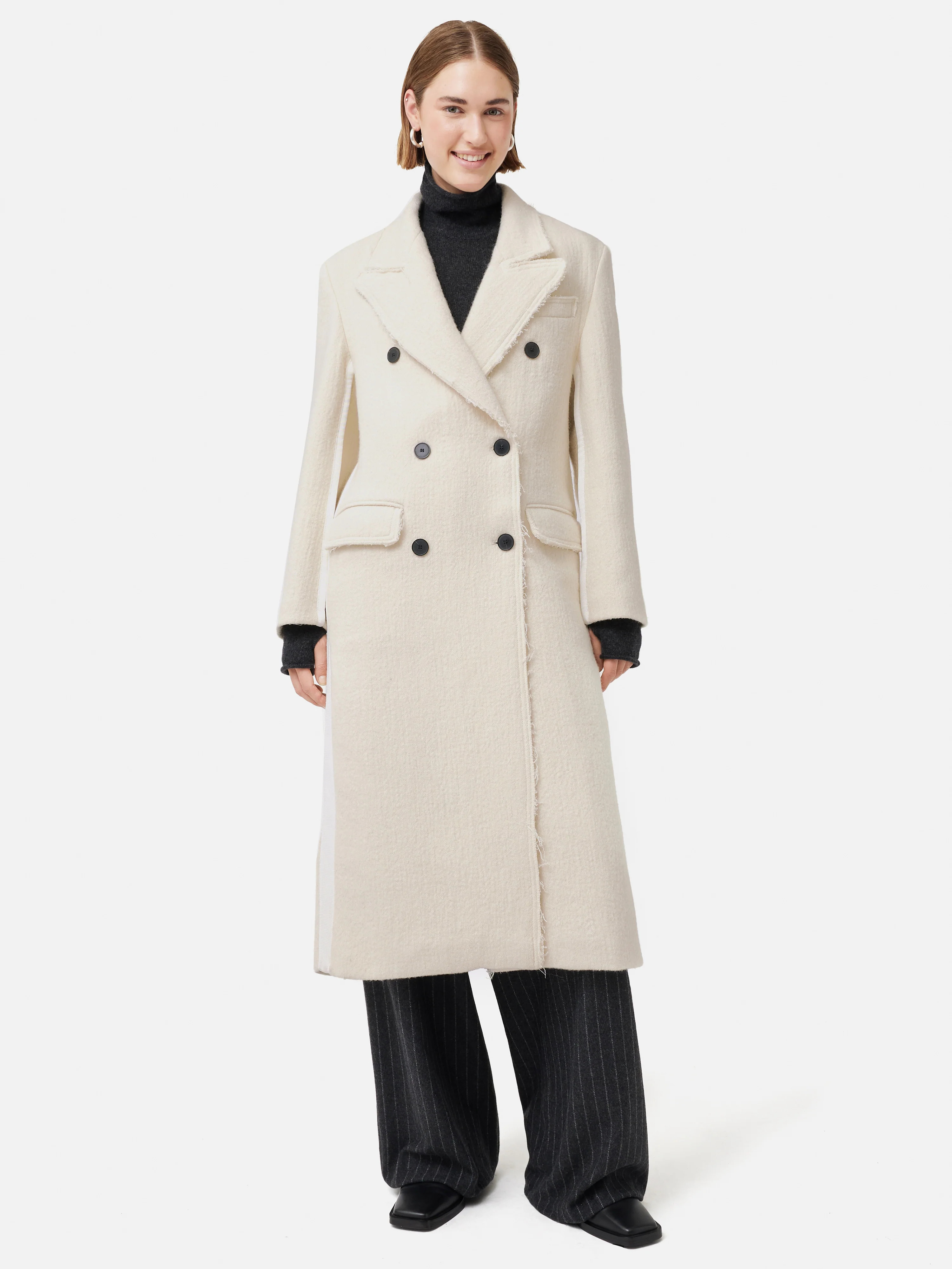 Italian Wool Frayed Edge Coat | Cream | Jigsaw (UK)