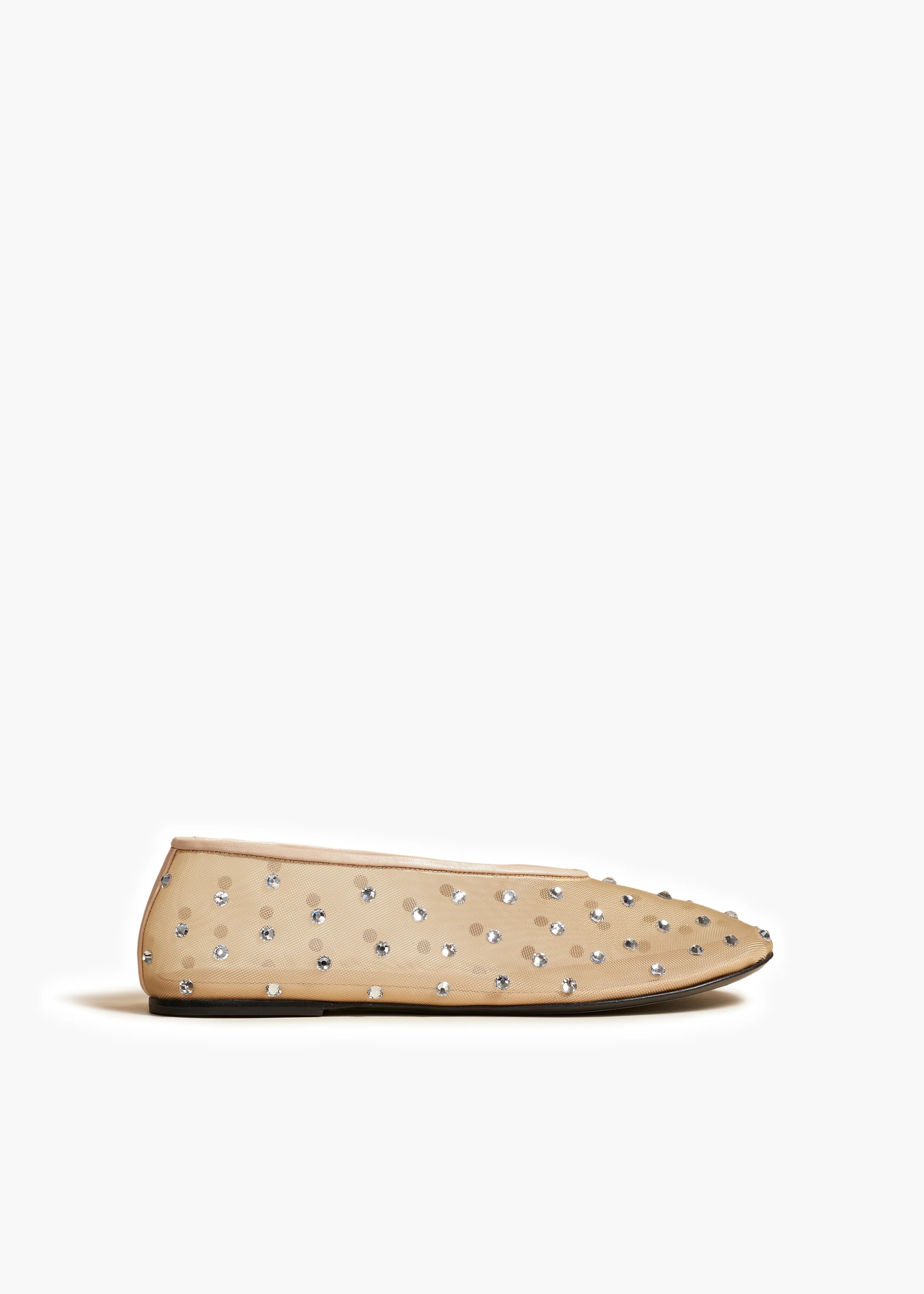 Marcy Flat in Beige Mesh with Crystals | Khaite