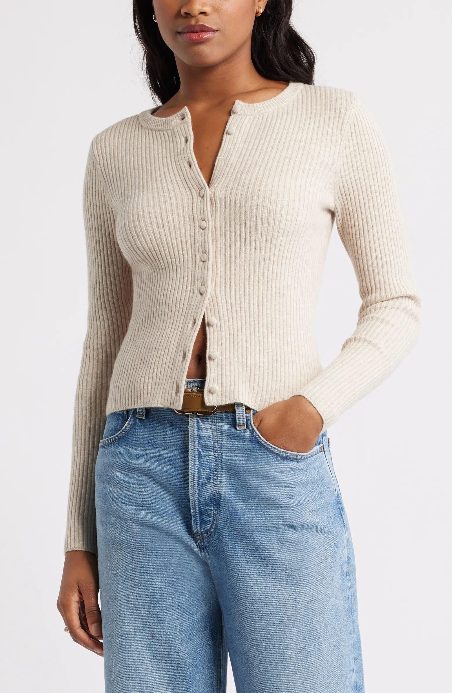 Ribbed Crewneck Cardigan | Nordstrom
