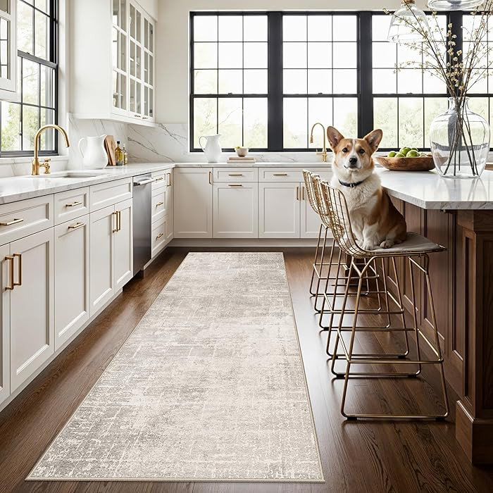 Hallway 3x8 Washable Runner Rug: Abstract Stain Resistant Entryway Kitchen Area Rugs Farmhouse So... | Amazon (US)