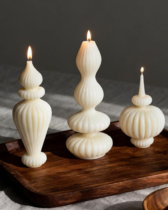 Set of 3 White Pillar Candles Soy Wax Scented Ribbed Candles for Home Decor, Housewarming Gift, S... | Amazon (US)