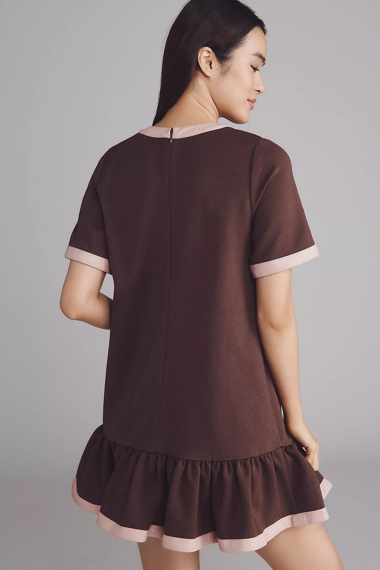 Maeve Colorblock Leather-Trim Drop-Waist Mini Dress | Anthropologie (US)