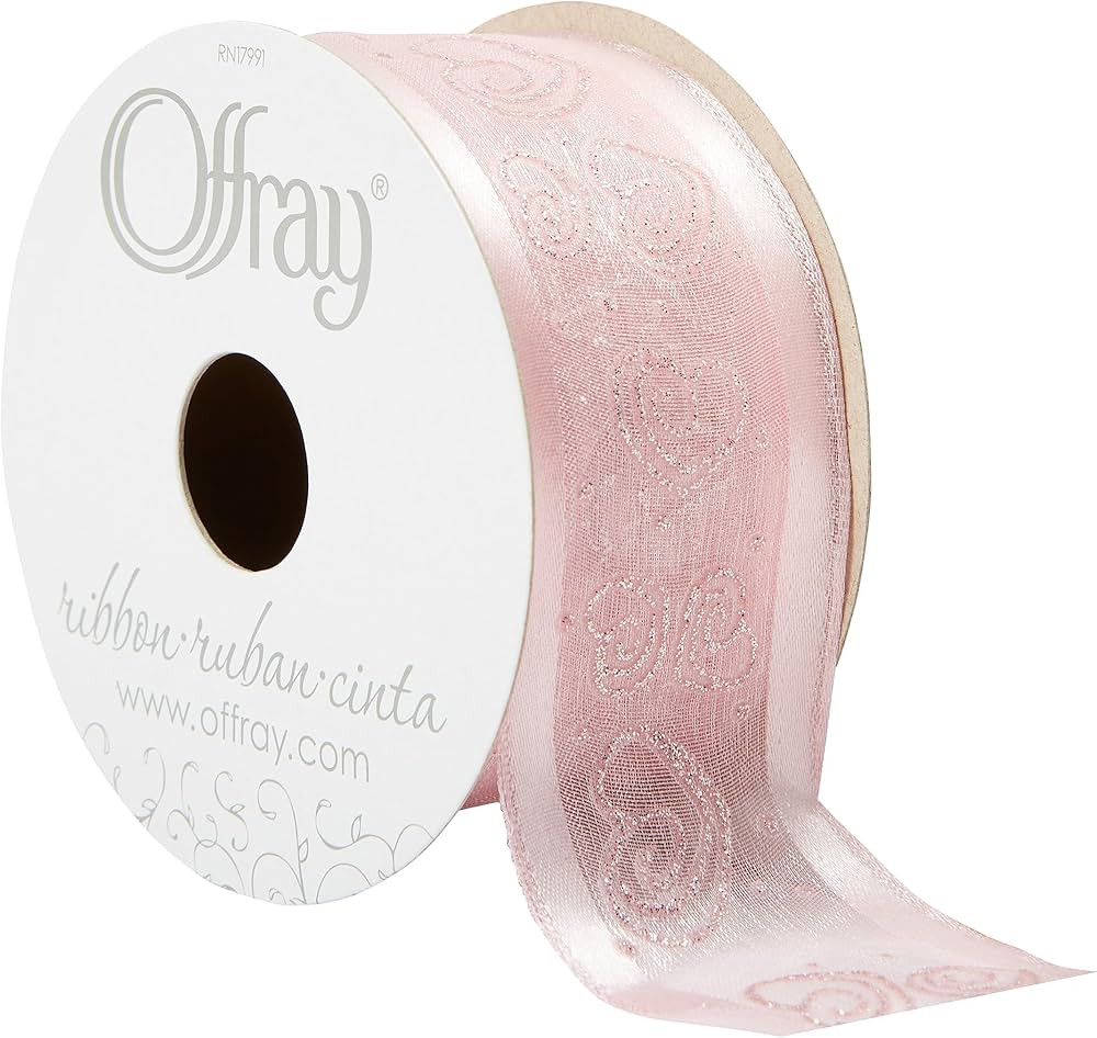 Offray 1.5" Wide Sheer Edge Satin Craft and Decorative Ribbon, 9 Total Feet, Pink | Amazon (US)