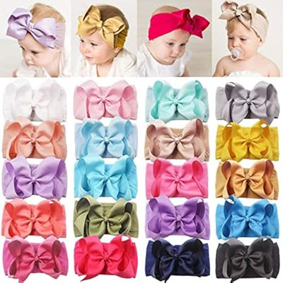 DeD 20 Pieces 6 Inch Soft Elastic Nylon Headbands Hair Bows Headbands Hairbands for Baby Girl Tod... | Amazon (US)