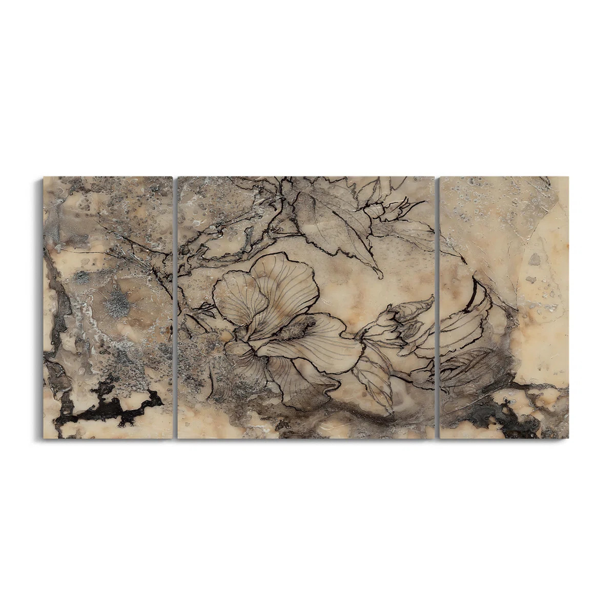 " Tattooed Floral I " 3 - Pieces Painting Print | Wayfair North America