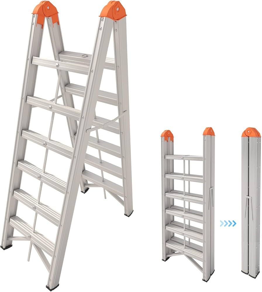 Aluminum Ladder, Foldable Twin Front Ladder, Collapsible A Frame 6-Step Ladder, Compact Step Stoo... | Amazon (US)