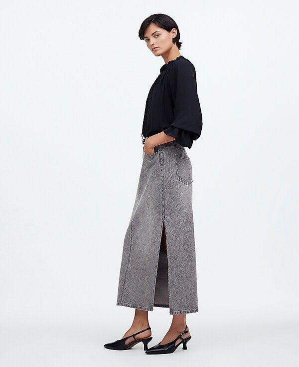 Denim Side-Slit Midi Skirt in Hallandale Wash | Madewell | Madewell