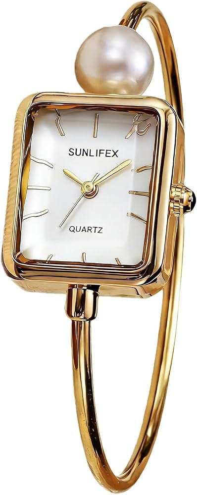 Gosasa Pearl Bangle Watch for Women, Gold Bracelet Watch with Square Easy Read Dial, Dainty Elega... | Amazon (US)