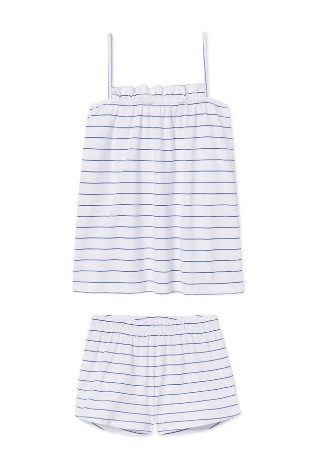 Pima Ruffle Shorts Set in Cobalt | LAKE Pajamas