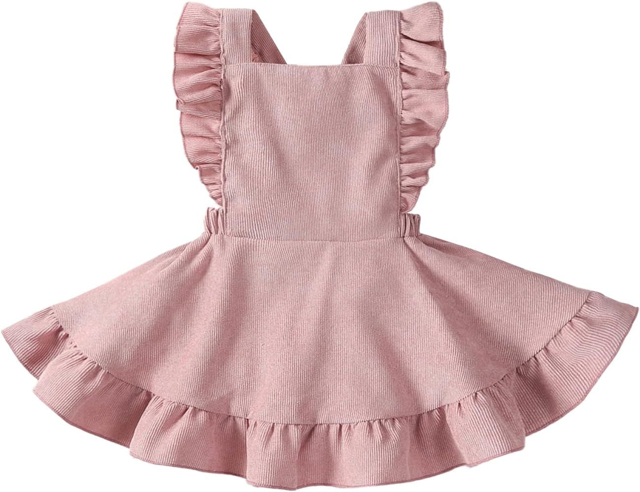 AMAWMW Toddler Dress Ruffle Sleeveless Skirt Backless Corduroy Overalls 6M-5T Little Girls Dresse... | Amazon (US)