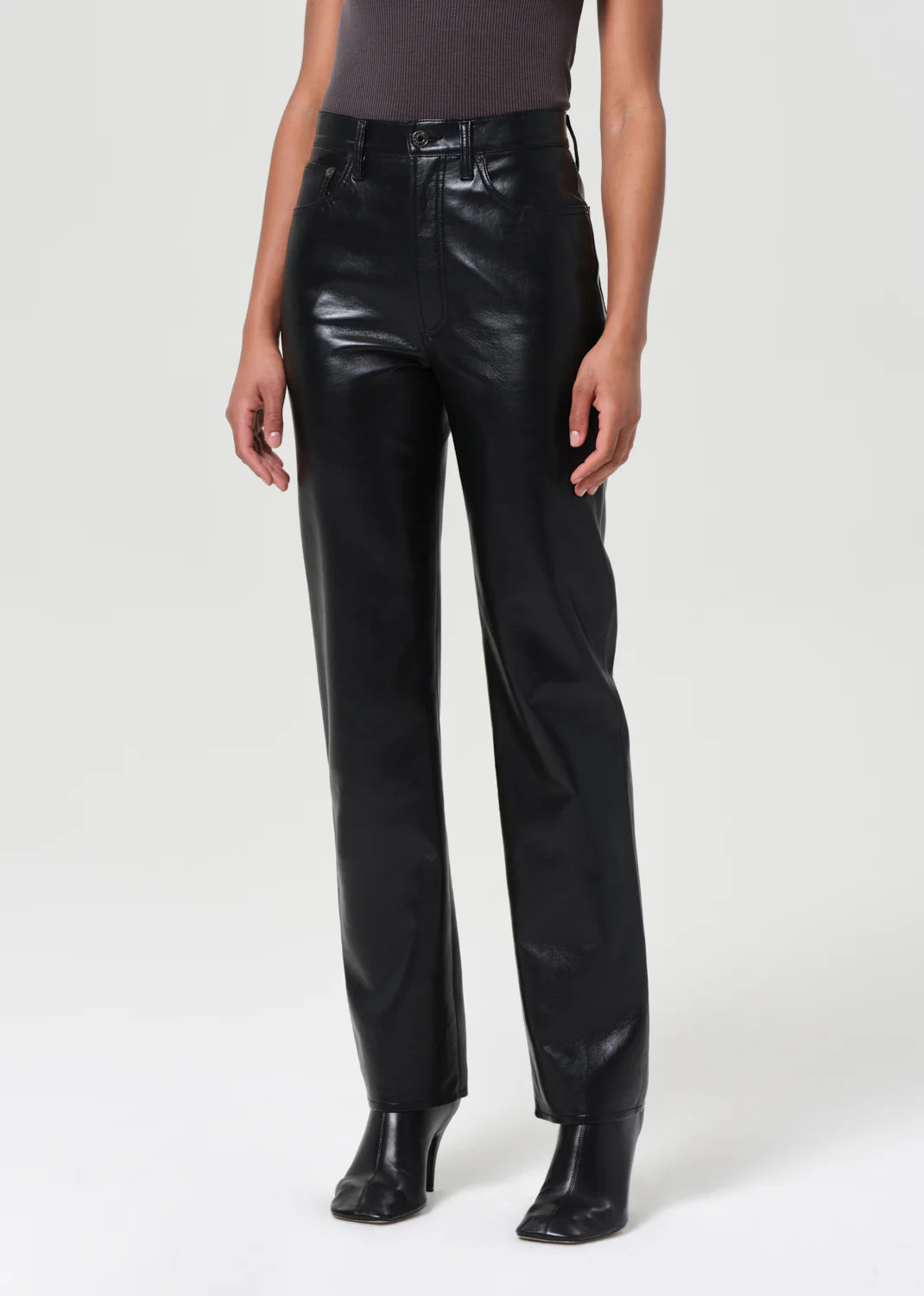 90's Pinch Waist High Rise Straight Long (Recycled Leather) in Detox | AGOLDE