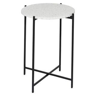 LITTON LANE 17.75 in. x 21 in. Grey and White Round Terrazzo End/Side Table with Black Metal Base... | The Home Depot