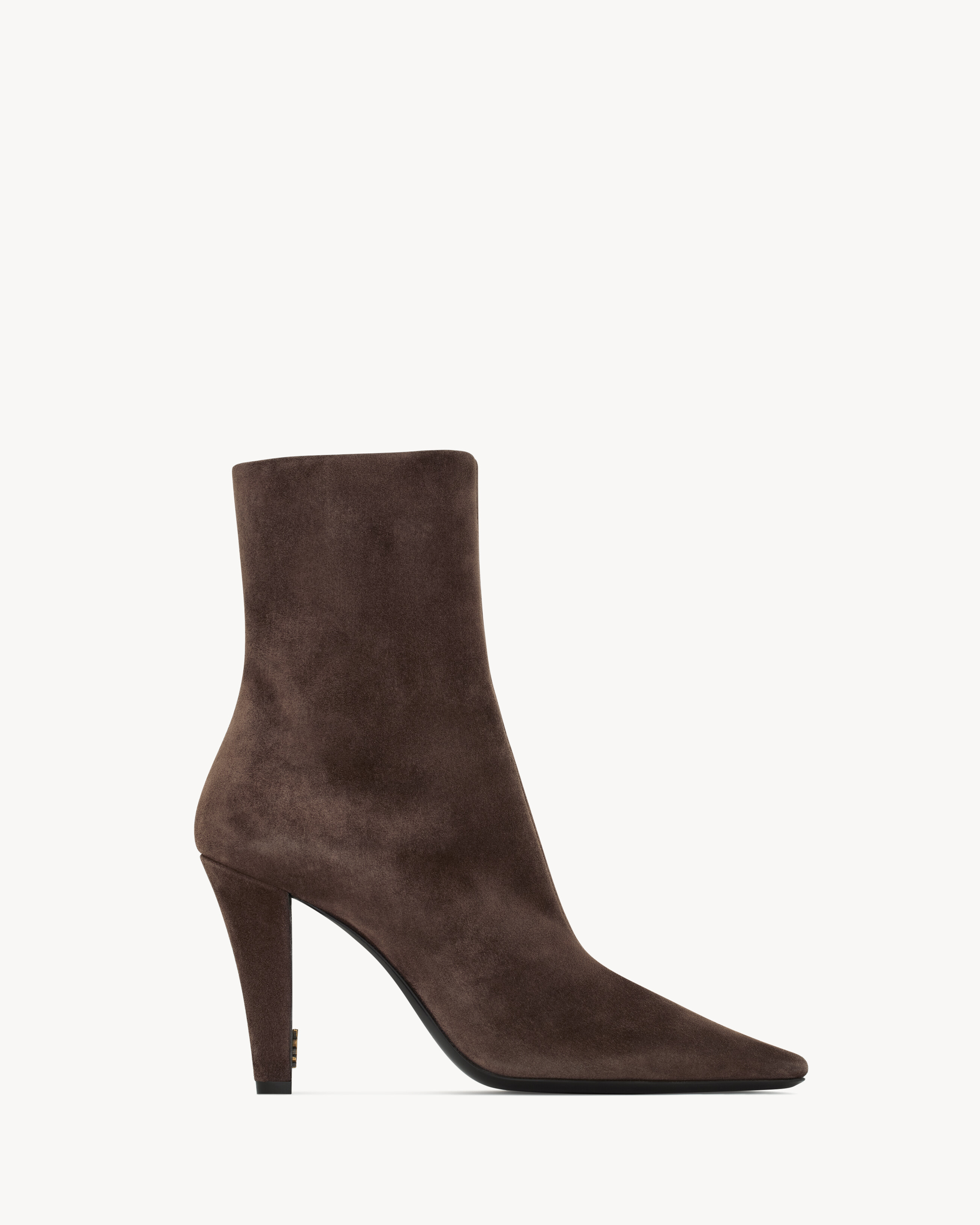 ankle boots with a square pointed toe and tapered block heel with inner CASSANDRE, featuring a si... | Saint Laurent Inc. (Global)