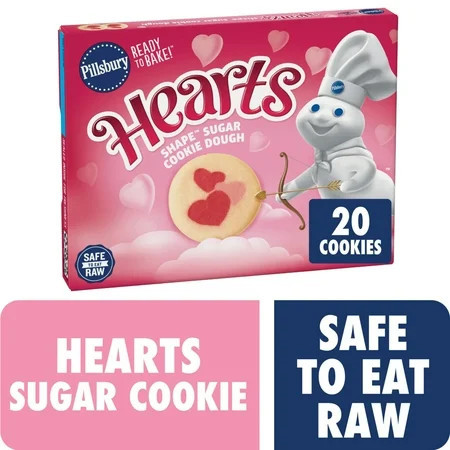 Pillsbury Ready to Bake! Hearts Shape Sugar Cookie Dough, 20 Cookies, 9.1 oz | Walmart (US)
