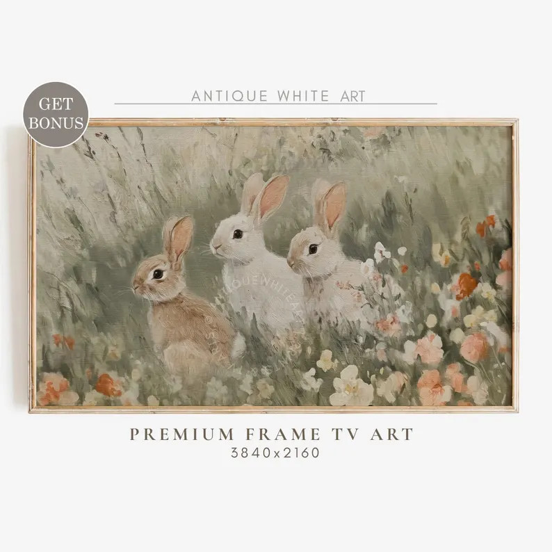 Spring Samsung Frame TV Art, Easter Bunnies Painting, Farmhouse Art for TV, Country Classy Easter... | Etsy (US)