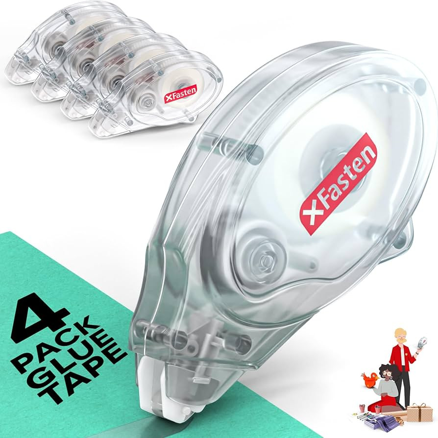 XFasten Glue Tape Roller Runner, Clear, Acid-Free, Zero-Jamming 0.3-inch x 360-inch (4-Pack, 1440... | Amazon (US)