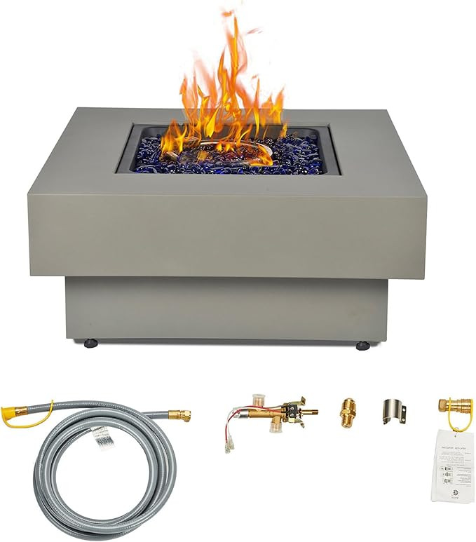 32.5-inch Fire Table with Natural Gas Conversion Kit, 50,000BTU Outdoor Modern Patio Fire Pit Tab... | Amazon (US)