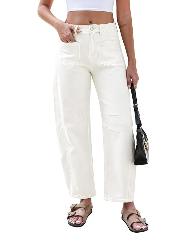 Eddoyee Wide Leg Barrel Pants Women - Stretchy High Waist Baggy Pants Y2k Boyfriend Ankle Trouser... | Amazon (US)