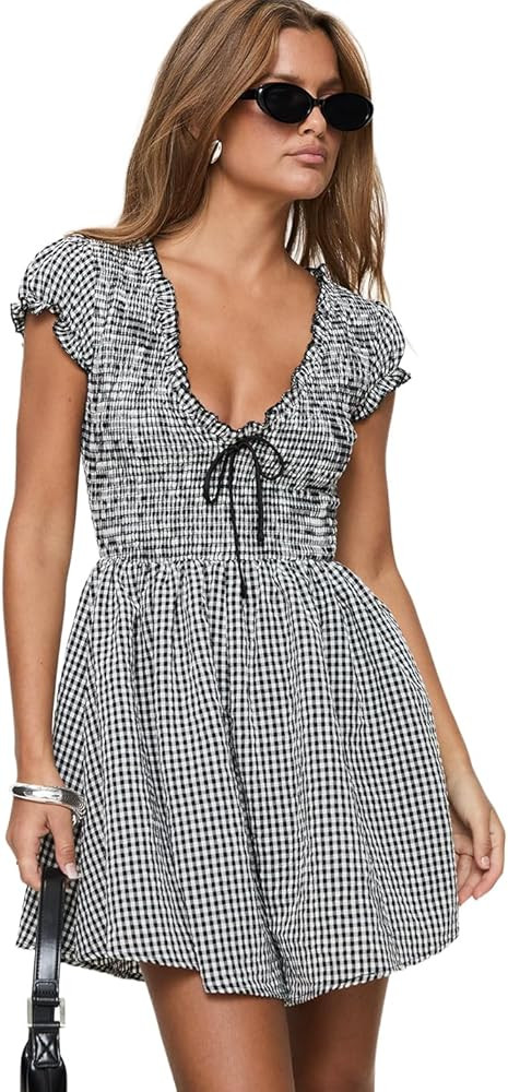 Princess Polly Women's Wescott Gingham Playsuit Black/White | Amazon (US)