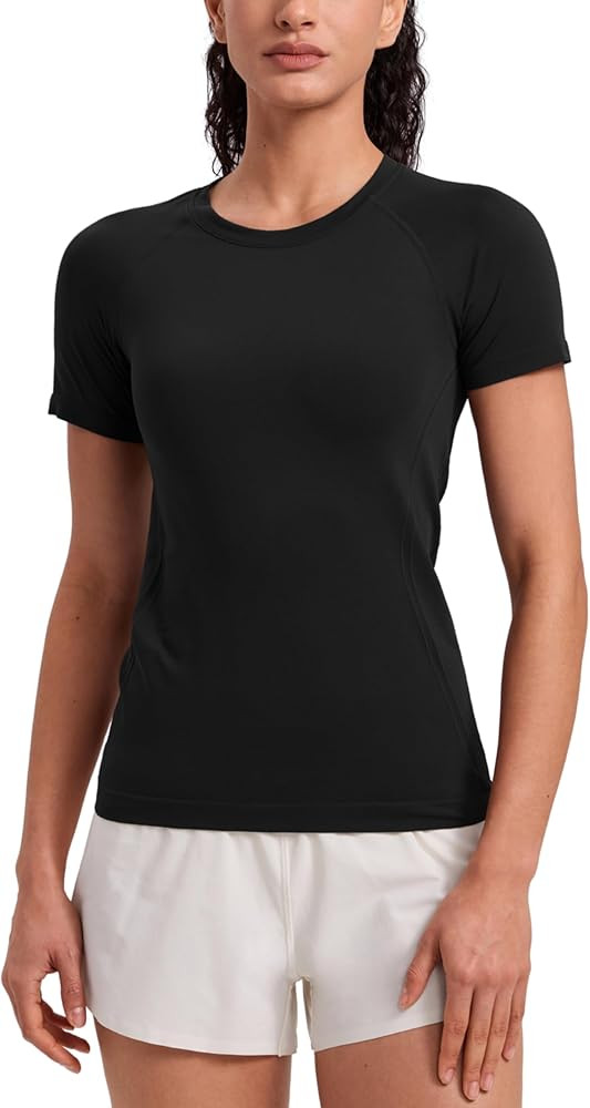 CRZ YOGA Seamless Workout Tops for Women Hip Length - Athletic Running Gym Yoga Short Sleeve Shir... | Amazon (US)