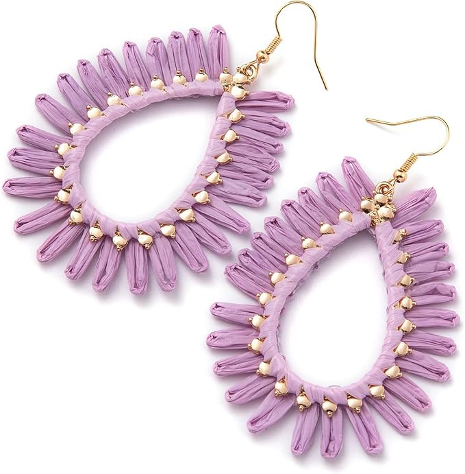 Boho Raffia Teardrop Earrings for Women - Handmake Statement Raffia Dangle Earrings, Summer Beach... | Amazon (US)