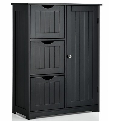 Costway Bathroom Floor Cabinet Side Storage Cabinet with 3 Drawers and 1 Cupboard Black | Target