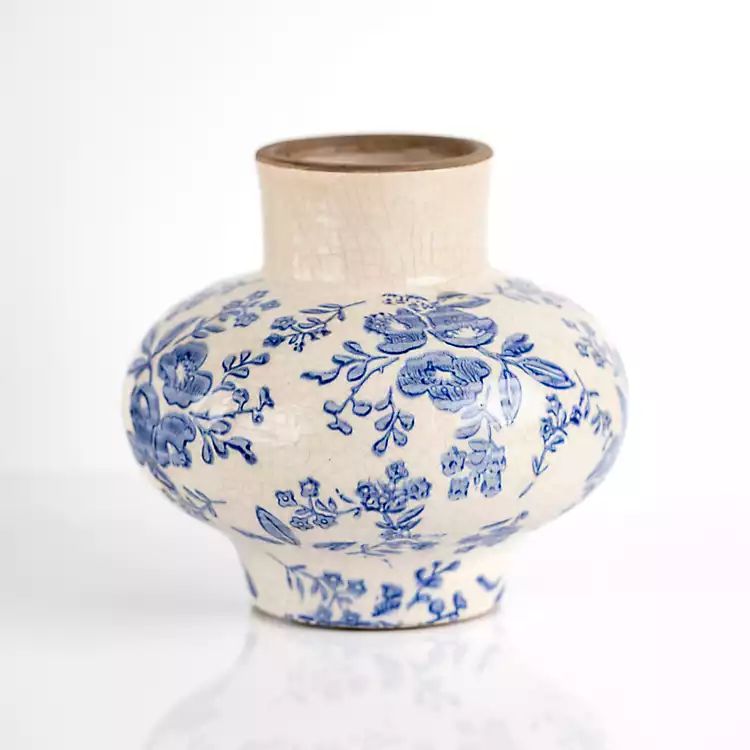 Blue and Cream Vintage Floral Genie Vase | Kirkland's Home