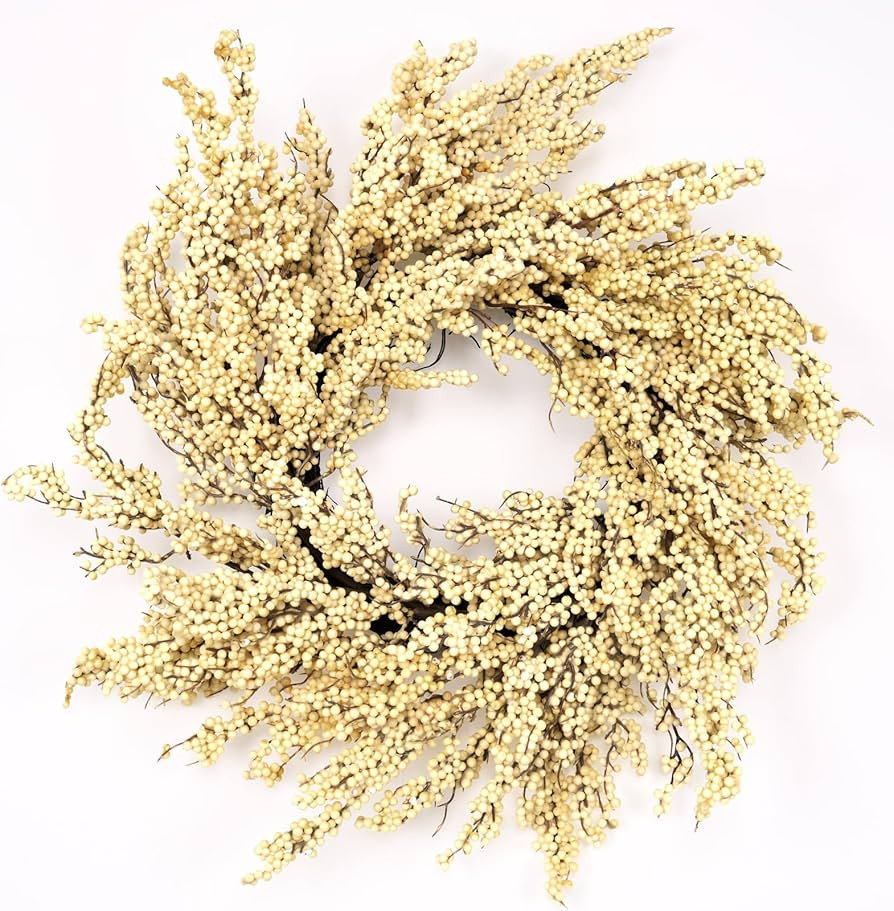 Huashen Fall Wreath, Artificial 24 inch White Berry Wreaths for Front Door Milk White Berry Wreat... | Amazon (US)
