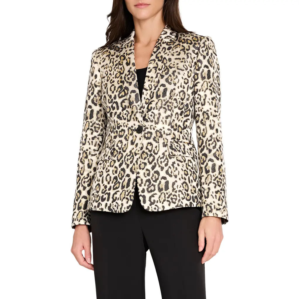 Tahari ASL Leopard Print Metallic Blazer in Gold Leopard at Nordstrom, Size 2 | Nordstrom