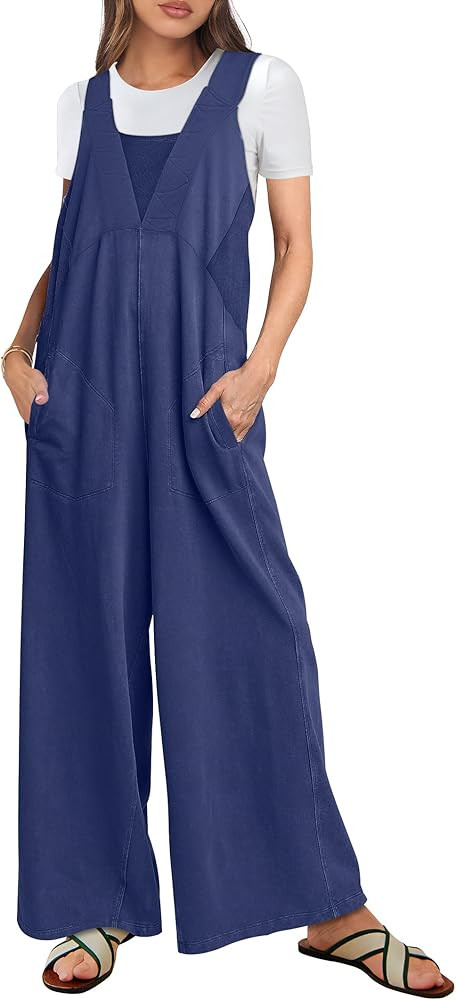 ANRABESS Overalls for Women Summer Loose Casual Wide Leg Jumpsuits Sleeveless Straps Romper One P... | Amazon (US)