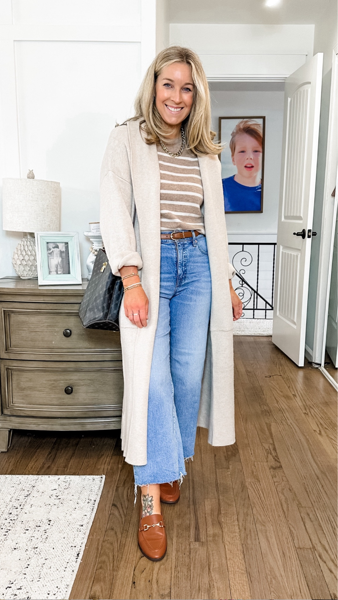 Obsessed with how soft my life is in this outfit! Small sweater tee and coatigan. True to size jeans. I’m in a 28 but need a 29 bc the waist is snug. I’m a true 29 and bought these wishful thinking. Stay true! Classic length! 

#LTKmidsize #LTKstyletip #LTKfindsunder50#LTKBacktoSchool

#LTKMidsize #LTKOver40