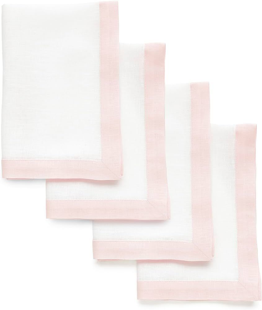 Solino Home Linen Napkins – 20 x 20 Inch Cloth Dinner Napkins Set of 4 – 100% Pure Linen Blush Pink and White Napkins – Washable Fabric Napkins for Valentine's Day, Spring, Easter – Classic | Amazon (US)