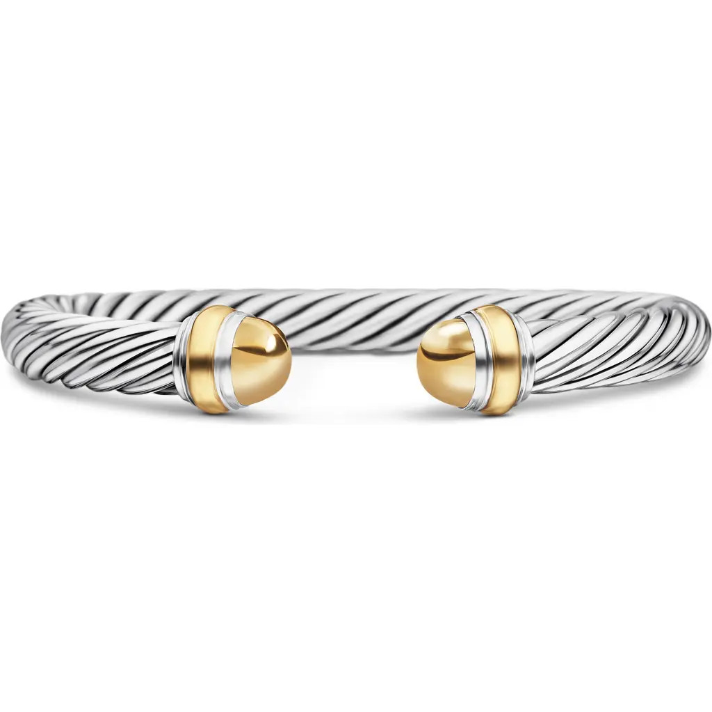 David Yurman Classic Cable Bracelet in Sterling Silver with 14K Yellow Gold and Semiprecious Stones, 7mm in Gold Dome at Nordstrom, Size Medium | Nordstrom