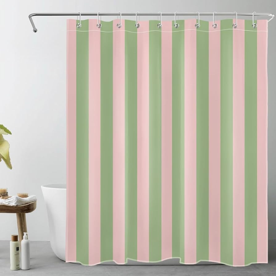 EOBTAIN Pink and Green Striped Shower Curtain for Bathroom Modern Abstract Minimalist Vertical St... | Amazon (US)