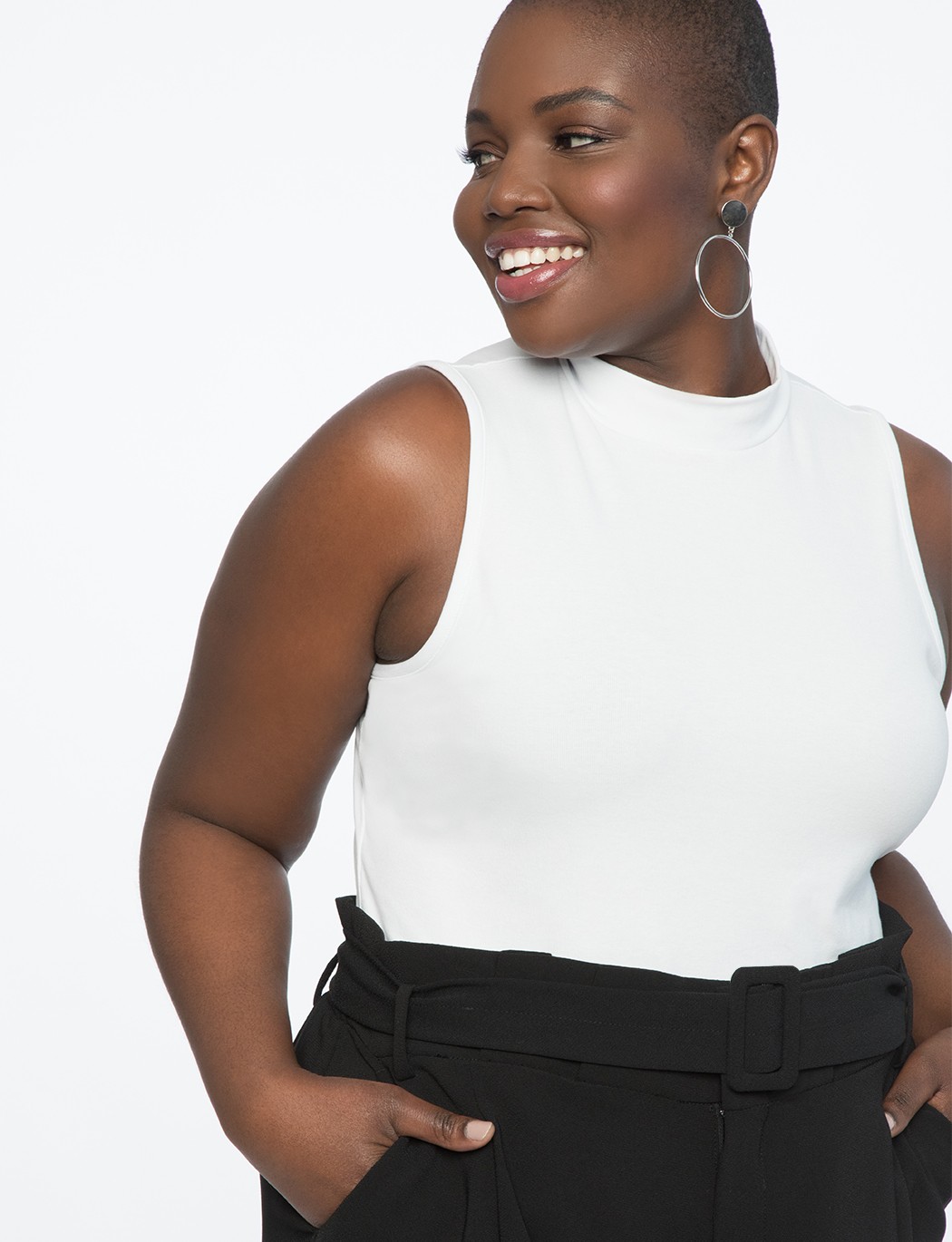 Mock Neck Tank Bodysuit | Women's Plus Size Tops | ELOQUII | Eloquii