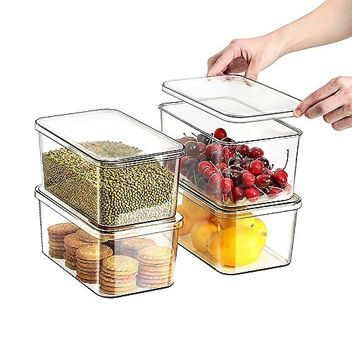 Sgoostood Clear Storage Bins With Lids,4 Packs Food Storage Organizer,Stackable Kitchen Cabinet,Bathroom Basket,Fridge Organization.Pantry Transparent Containers For Fruits,Drinks | Amazon (US)