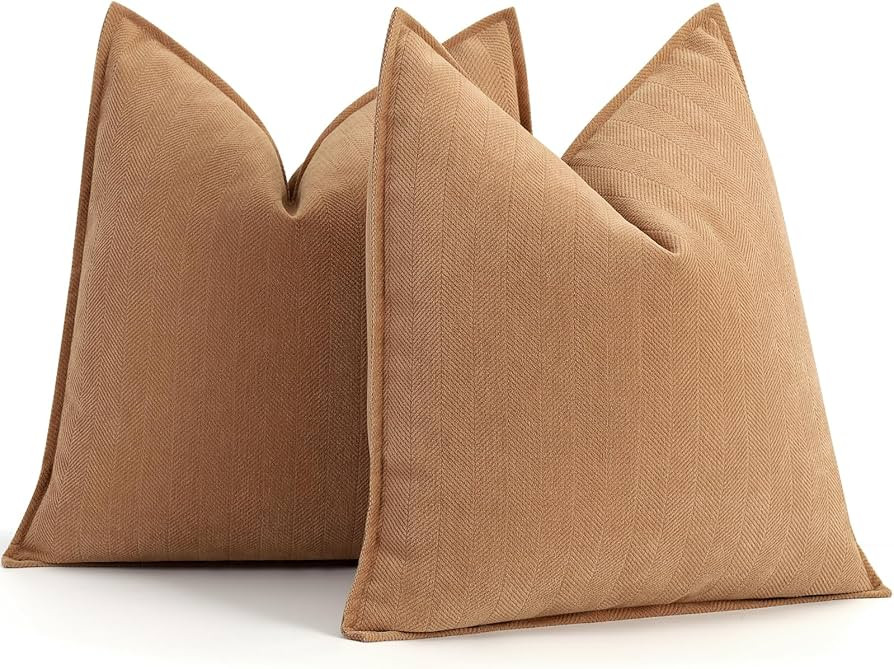 ZWJD Camel Pillow Covers 18x18 Set of 2 Chenille Throw Pillow Covers with Elegant Design Soft and... | Amazon (US)