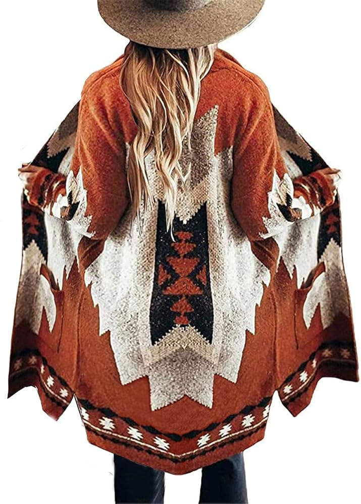 Jawint Women Vintage Tribal Knitted Cardigan Sweater Coat Western Casual Open Front Outwear with ... | Amazon (US)