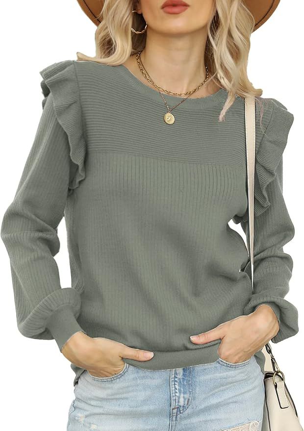 DEEP SELF Womens Long Sleeve Sweaters Ruffle Sweater for Women Casual Fall Sweatshirts Cozy Knit ... | Amazon (US)