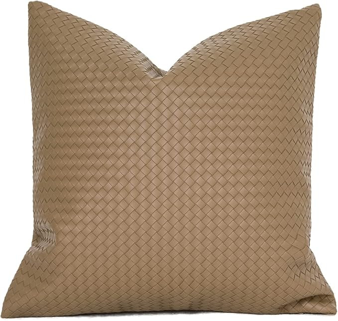 PU Throw Pillow Cover Woven Faux Leather Cushion Cover Modern Farmhouse Square Decorative Pillowc... | Amazon (US)